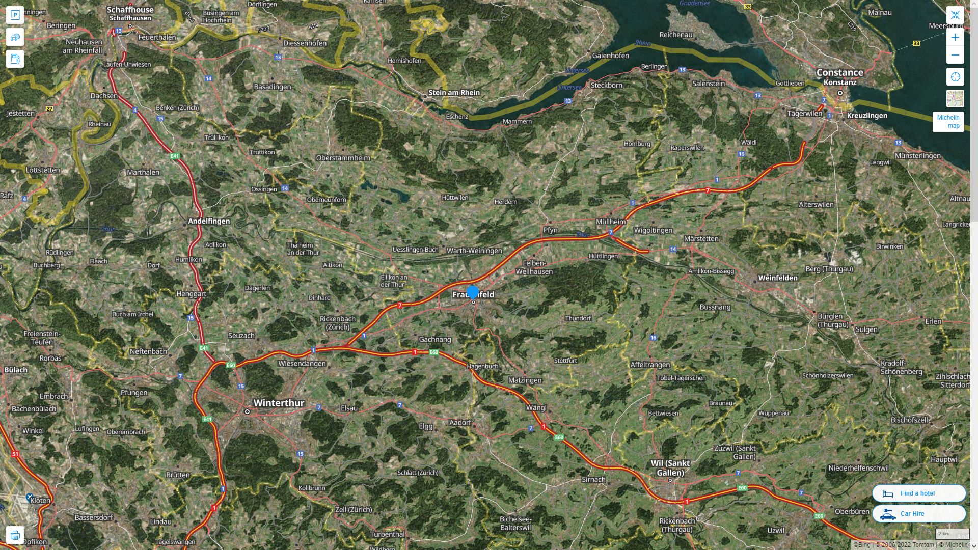 Frauenfeld Highway and Road Map with Satellite View